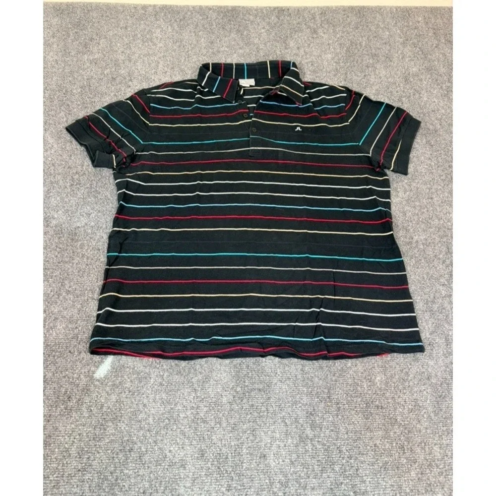 J. Lindeberg Polo Shirt Mens Black Multicolor Striped Short Sleeve Golf Size XXL